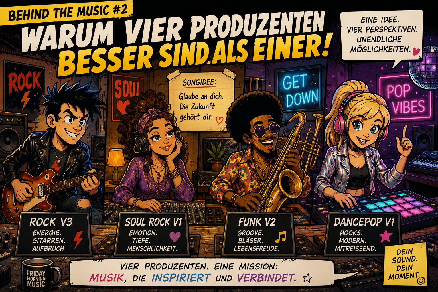 Illustration zur gemeinsamen Musikproduktion von Mensch und KI